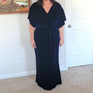Navy Velvet wrap long dress